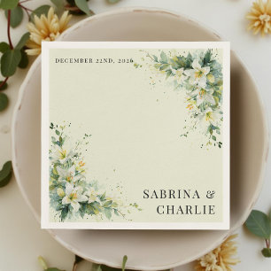 Serviette En Papier Vert sauge Lily Valley Élégant Floral Mariage