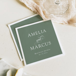 Serviette En Papier Vert Sauge Mariage Calligraphie Vintage