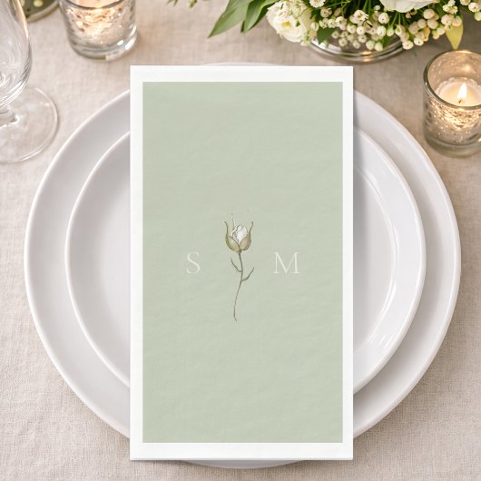 Serviette En Papier Vert Sauge Monogramme