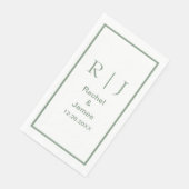 Serviette En Papier Vert sauge monogramme initiales nom simple mariage (Coin)