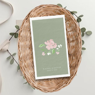 Serviette En Papier Vert sauge Mouchoir de mariage floral chic Blush
