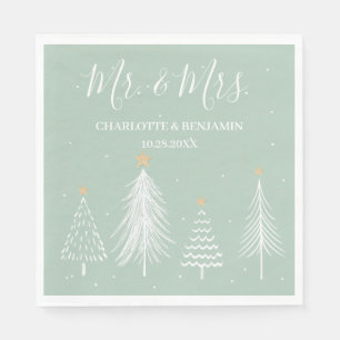 Serviette En Papier Vert sauge Noël M. et Mme Mariage d'hiver