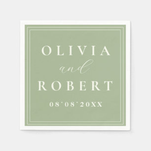 Serviette En Papier Vert sauge Noms de couple personnalisés Mariage