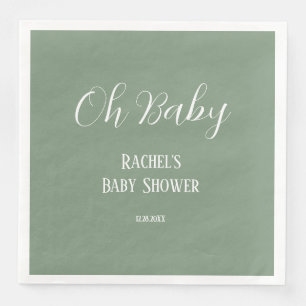 Serviette En Papier Vert sauge Oh Baby Écriture Moderne Mignonne Baby