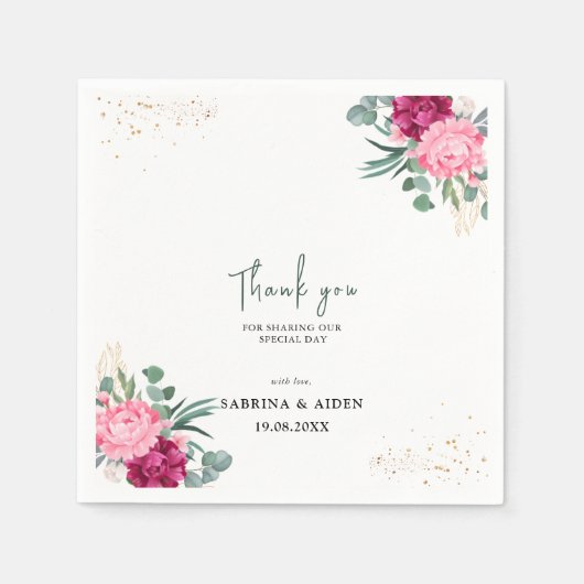 Serviette En Papier Vert simple surface | Mariage floral rose pâle (Devant)