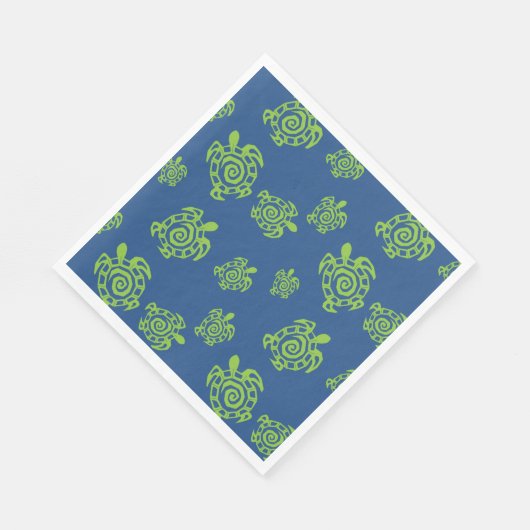 Serviette En Papier Vert tortue sur bleu (Coin)