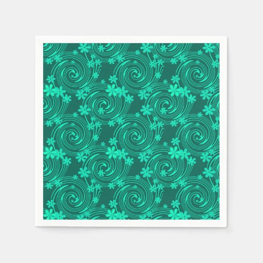Serviette En Papier vert turquoise motif floral clair (Devant)