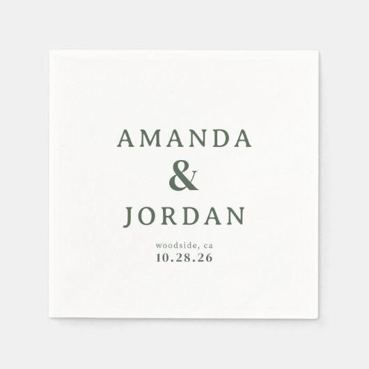 Serviette En Papier Vert Typographique Élégant (Devant)