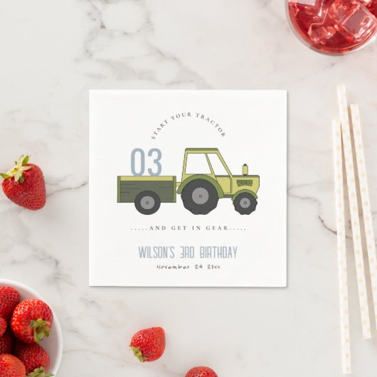 Serviette En Papier Vert Vert Vert Ferme Tracteur Enfants N'importe qu (En situation)