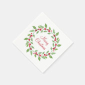 Serviette En Papier Verte Aquarelle Holly Wreath (Coin)
