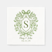 Serviette En Papier Verte Monogram Mariage Cocktail Napkins avec Bow (Devant)