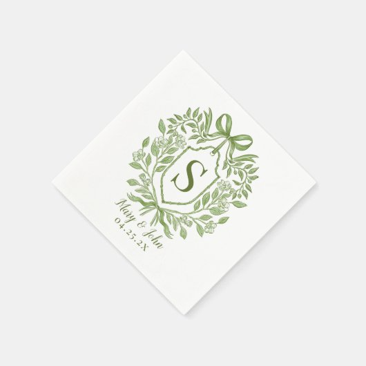 Serviette En Papier Verte Monogram Mariage Cocktail Napkins avec Bow (Coin)
