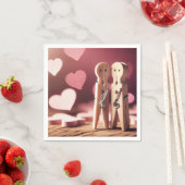 Serviette En Papier Vêtements Romantiques Couple Avec Coeurs (En situation)