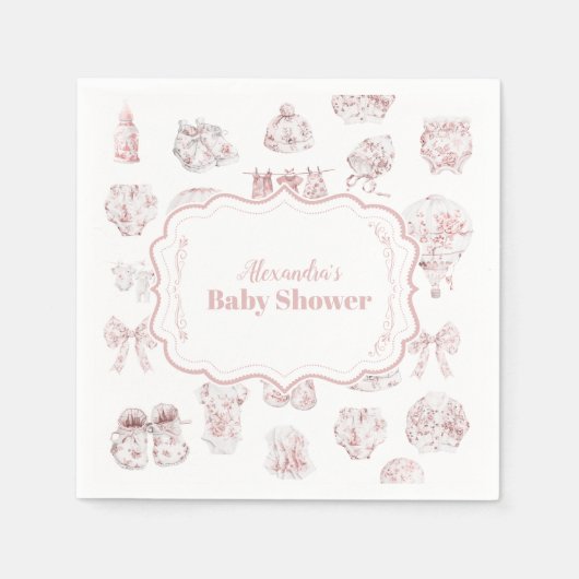 Serviette En Papier Vêtements Roses Toile De Jouy Baby shower (Devant)