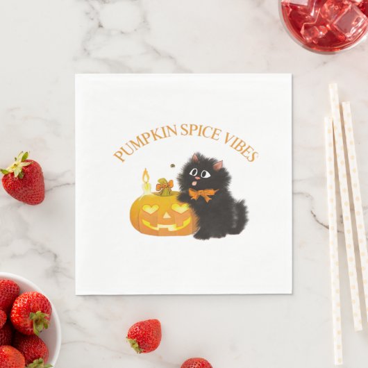 Serviette En Papier Vibes d'épices citrouilles, Halloween, chat noir,  (En situation)