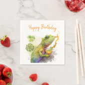 Serviette En Papier Vibes d'été Aquarelle Chameleon - Joyeux anniversa (En situation)