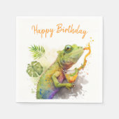 Serviette En Papier Vibes d'été Aquarelle Chameleon - Joyeux anniversa (Devant)