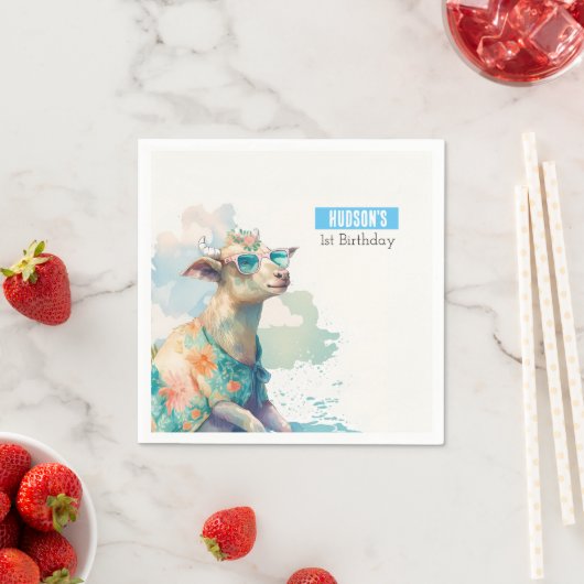Serviette En Papier Vibes d'été Aquarelle Chèvre - Anniversaire (En situation)