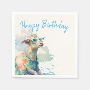 Serviette En Papier Vibes d'été Aquarelle chèvre - Joyeux anniversaire