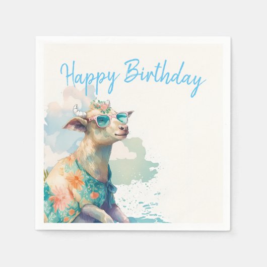 Serviette En Papier Vibes d'été Aquarelle chèvre - Joyeux anniversaire (Devant)