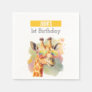 Serviette En Papier Vibes d'été Aquarelle Giraffe - Anniversaire