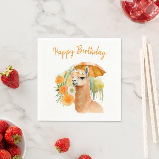 Serviette En Papier Vibes d'été aquarelle Llama - Joyeux anniversaire (En situation)
