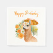 Serviette En Papier Vibes d'été aquarelle Llama - Joyeux anniversaire (Devant)