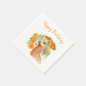 Serviette En Papier Vibes d'été aquarelle Llama - Joyeux anniversaire (Coin)