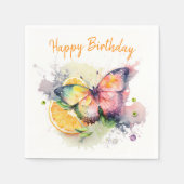 Serviette En Papier Vibes d'été Aquarelle papillon - Joyeux anniversai (Devant)