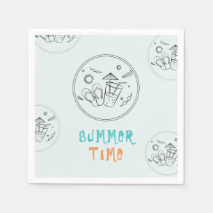 Serviette En Papier Vibes d'été du soleil & vacances, Art esquissé