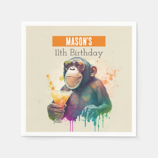 Serviette En Papier Vibes d'été Singe - Anniversaire (Devant)