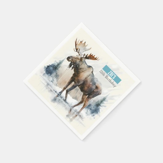 Serviette En Papier Vibes d'hiver Aquarelle Moose - fête d'anniversair (Coin)