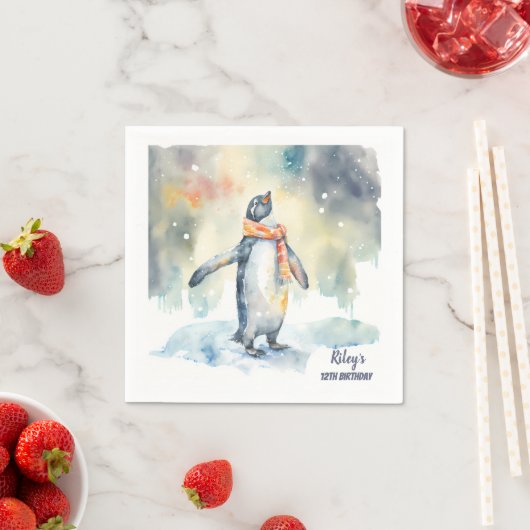 Serviette En Papier Vibes d'hiver Penguin Neige - fête d'anniversaire (En situation)