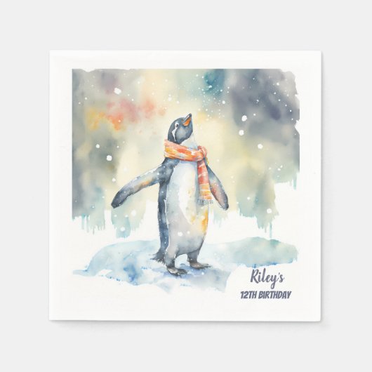 Serviette En Papier Vibes d'hiver Penguin Neige - fête d'anniversaire (Devant)