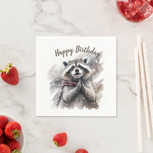 Serviette En Papier Vibes d'hiver Raccoon - fête d'anniversaire - (En situation)