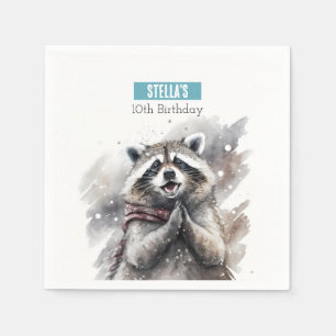 Serviette En Papier Vibes d'hiver Raccoon - fête d'anniversaire -