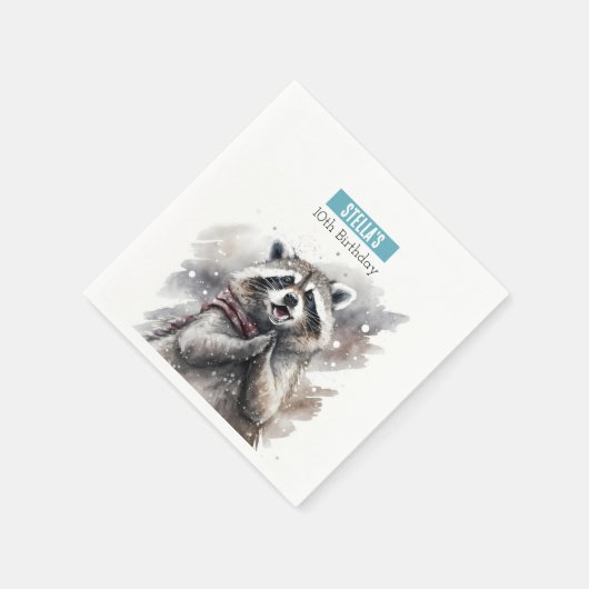 Serviette En Papier Vibes d'hiver Raccoon - fête d'anniversaire - (Coin)