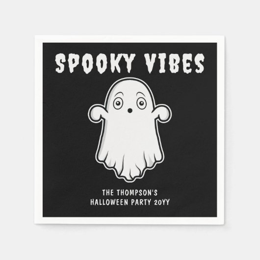Serviette En Papier Vibes éffrayantes Ghost Halloween Noir Et Blanc (Devant)