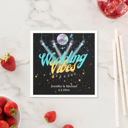 Serviette En Papier vibes mariage rétro lumières disco noir étincelant (En situation)