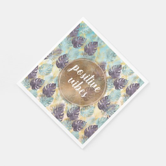 Serviette En Papier Vibes positives Feuilles Tropical Purple Green Gol (Coin)