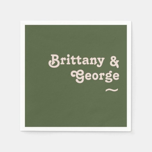 Serviette En Papier Vibes rétro simples | Mariage vert olive serviette (Devant)