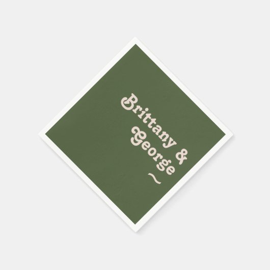 Serviette En Papier Vibes rétro simples | Mariage vert olive serviette (Coin)