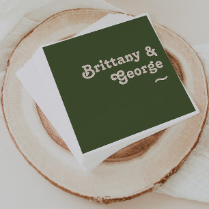 Serviette En Papier Vibes rétro simples   Mariage vert olive serviette
