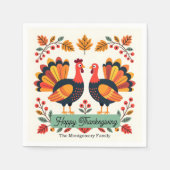 Serviette En Papier Vibrant Art Folk Turkeys Fall Feuilles Thanksgivin (Devant)