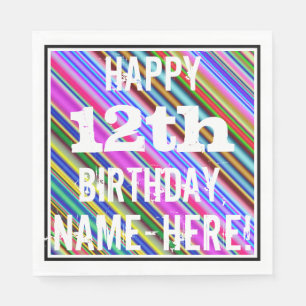 Serviette En Papier Vibrant, coloré 12ème anniversaire + Nom personnal