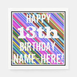 Serviette En Papier Vibrant, coloré 13ème anniversaire + Nom personnal