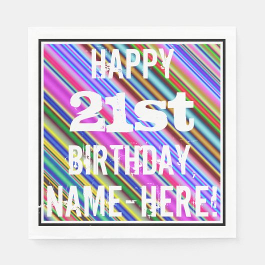 Serviette En Papier Vibrant, coloré 21e anniversaire + Nom personnalis (Devant)