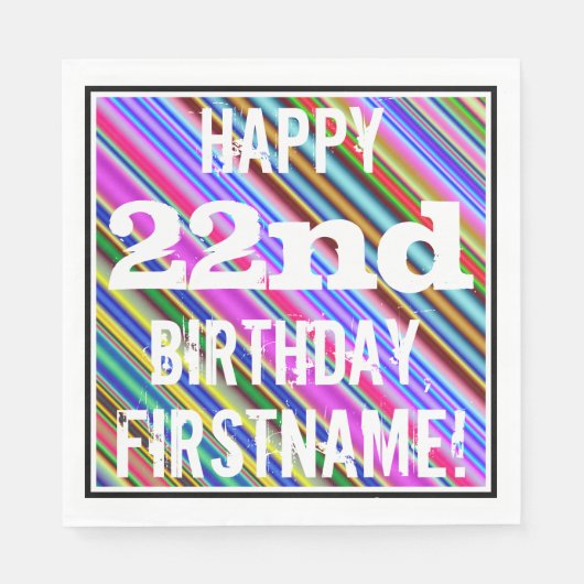 Serviette En Papier Vibrant, coloré 22e anniversaire + Nom personnalis (Devant)