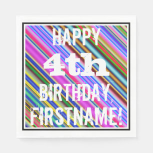 Serviette En Papier Vibrant, coloré 4e anniversaire + Nom personnalisé