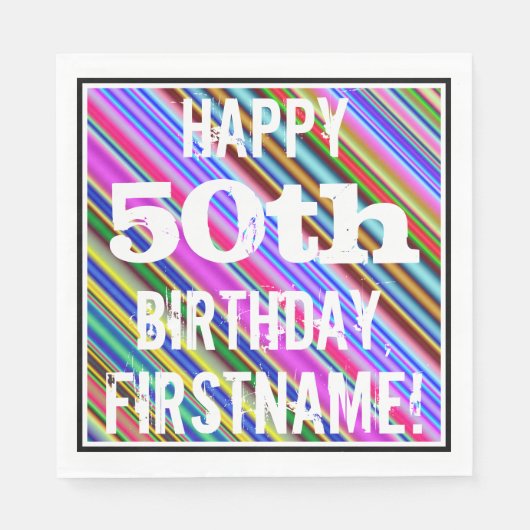 Serviette En Papier Vibrant, coloré 50e anniversaire + Nom personnalis (Devant)